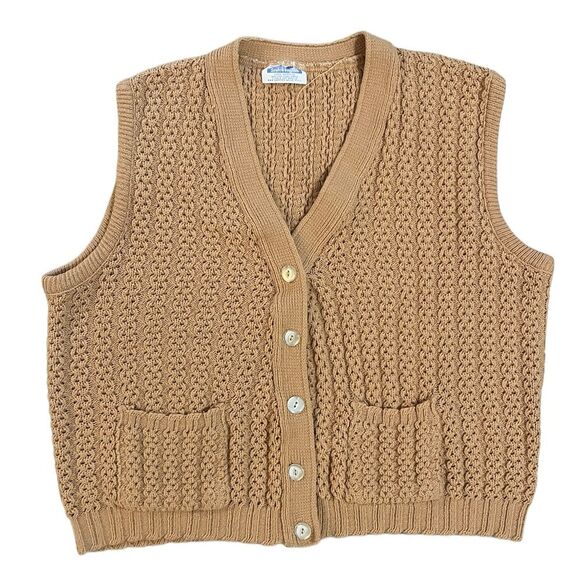 Vintage Miss Scotch English Sweater Vest Cable Knit Acrylic Tan No Size Tag - Picture 1 of 4